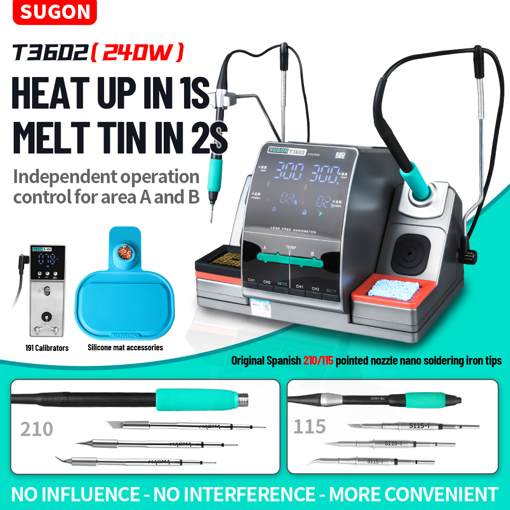 Soldering Iron Temperature Probe - ชุดสถานีบัดกรี SUGON T3602 240W แบบสองหัว พร้อมหัวแร้งนาโนสำหรับอิเล็กทรอนิกส์