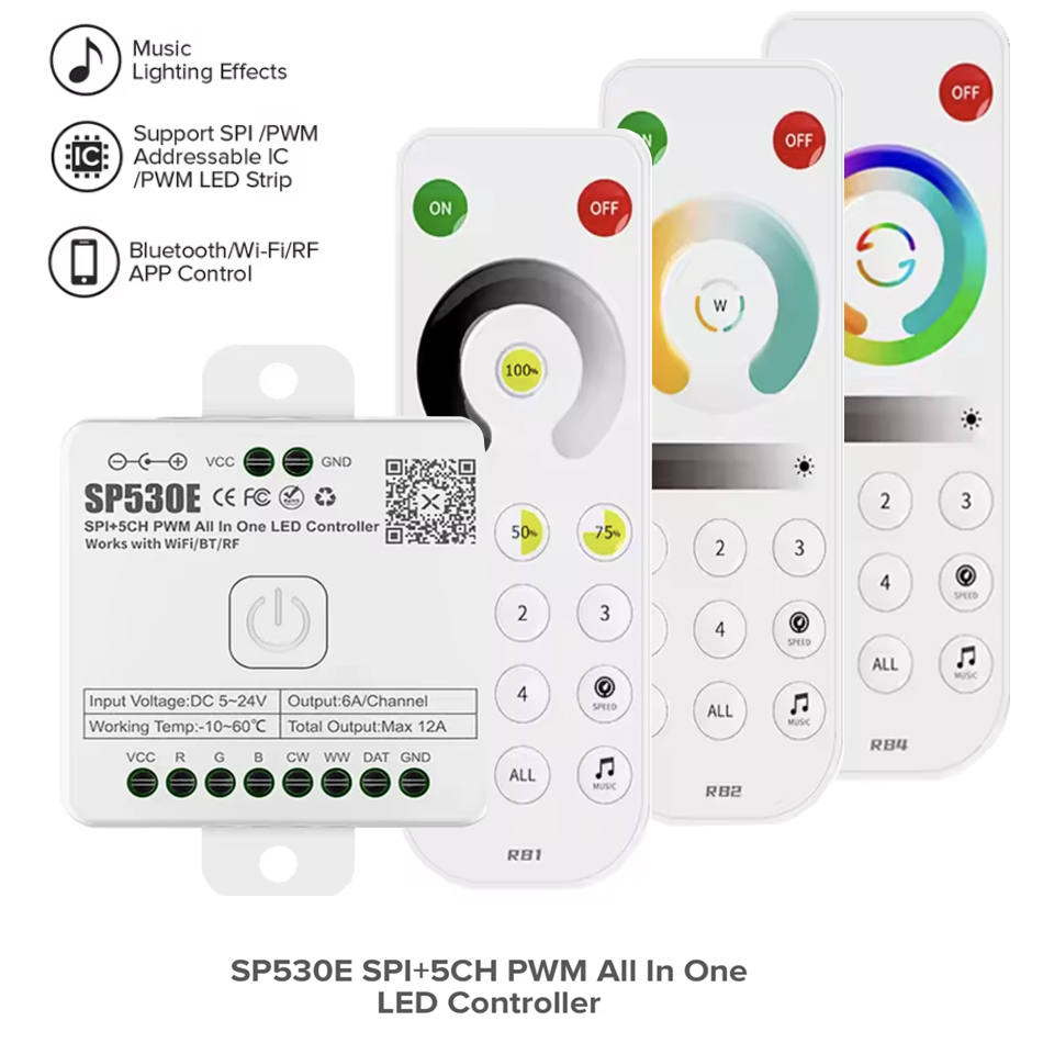 Ws2812B Strip 5V - SP530E คอนโทรลเลอร์ LED ออลอินวัน 5 ช่องสัญญาณ